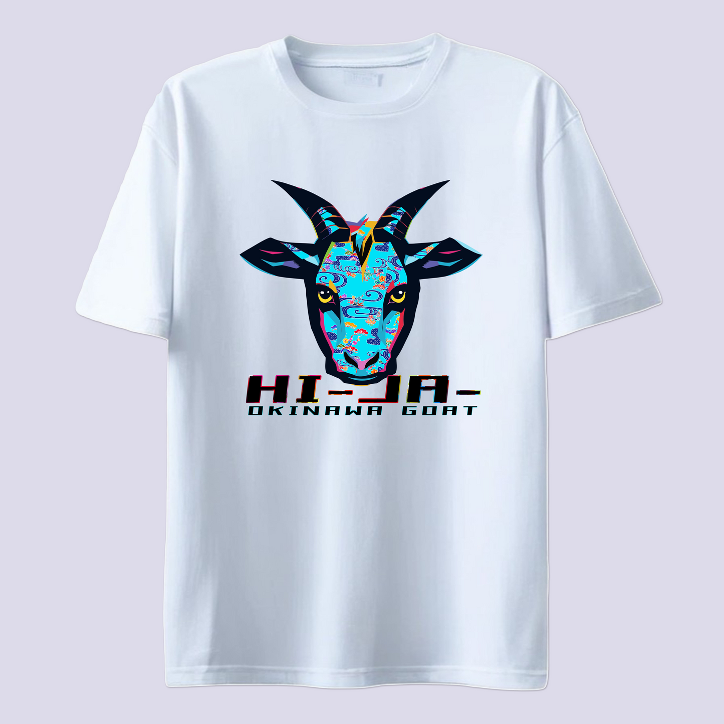 HI-JA- ヒージャー 紅型 ブルー / 白T(島ヤギ Okinawa goat Bingata)