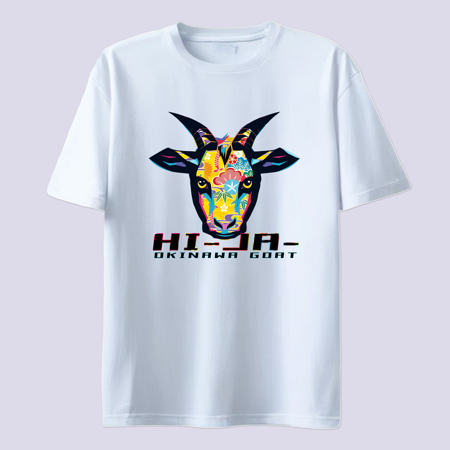HI-JA- ヒージャー 紅型 イエロー / 白T(島ヤギ Okinawa goat Bingata)
