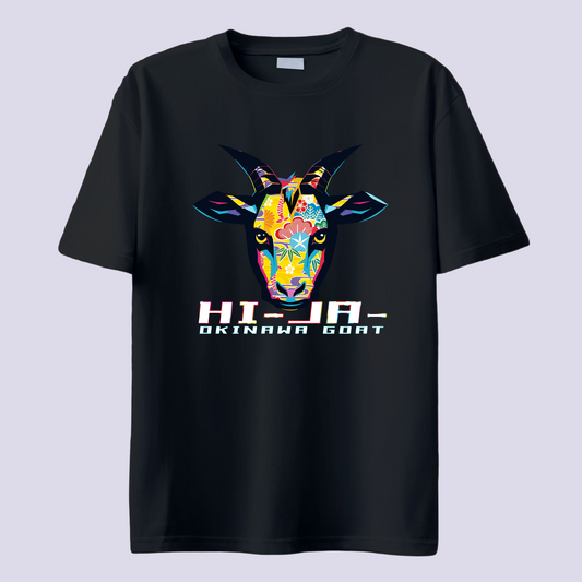 HI-JA- ヒージャー  紅型 イエロー / 黒T（島ヤギ Okinawa goat Bingata）