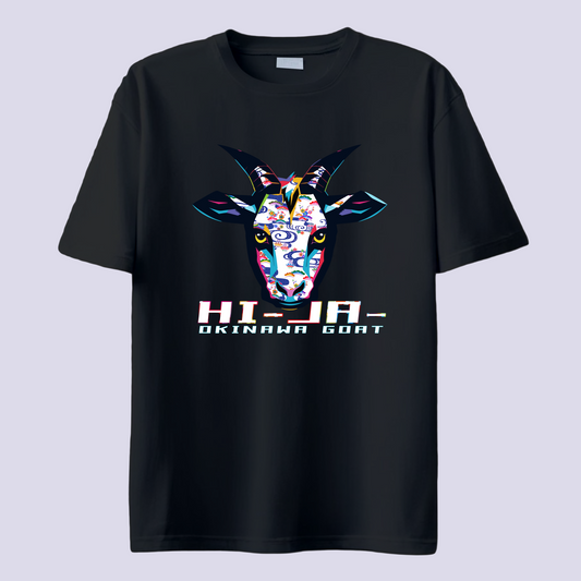 HI-JA- ヒージャー  紅型 ホワイト / 黒T（島ヤギ Okinawa goat Bingata）