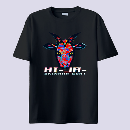 HI-JA- ヒージャー  紅型 レッド / 黒T（島ヤギ Okinawa goat Bingata）