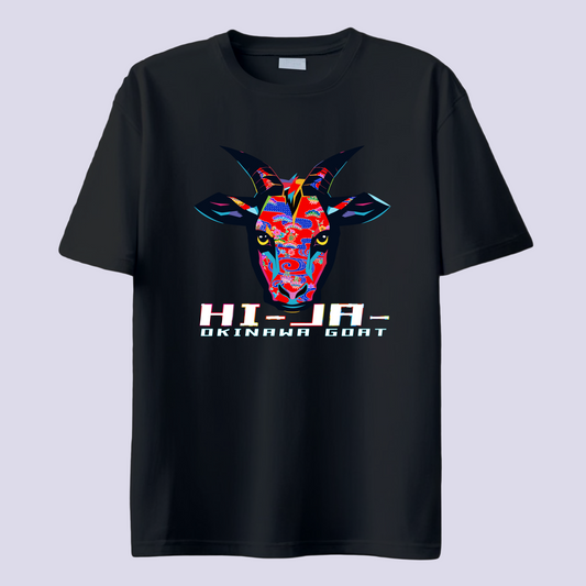 HI-JA- ヒージャー  紅型 レッド / 黒T（島ヤギ Okinawa goat Bingata）