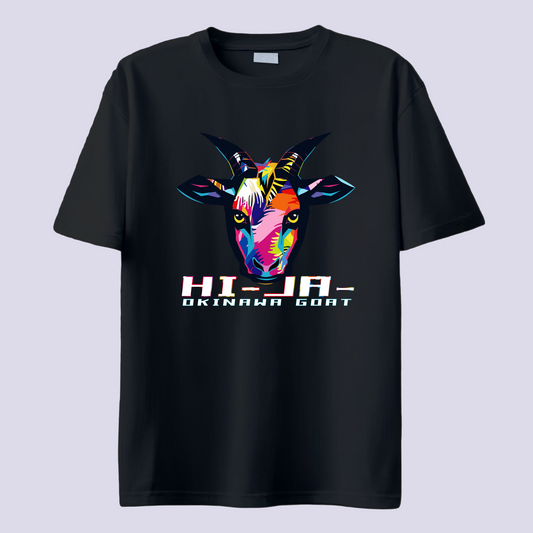 HI-JA- ヒージャー  虹 / 黒T（島ヤギ Okinawa goat Rainbow）