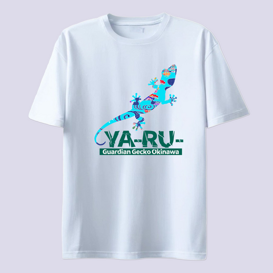 YA-RU- ヤールー紅型 ブルー / 白T (Gardian Gecko Bingata)