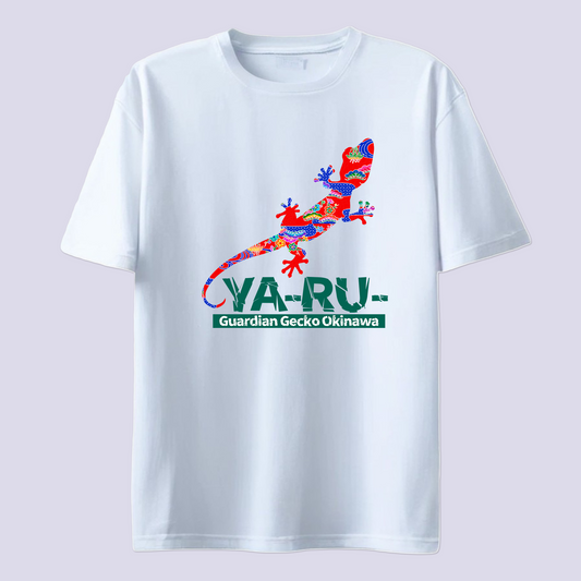 YA-RU- ヤールー紅型 レッド / 白T (Gardian Gecko Bingata)