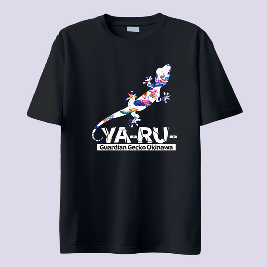 YA-RU- ヤールー紅型 ホワイト / 黒T (Gardian Gecko Bingata)