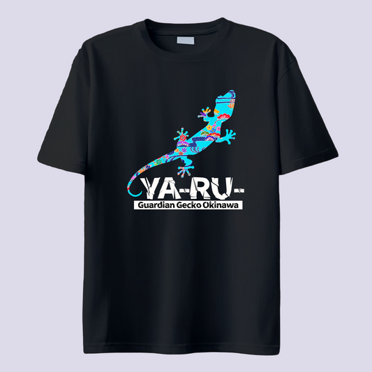 YA-RU- ヤールー紅型 ブルー / 黒T (Gardian Gecko Bingata)