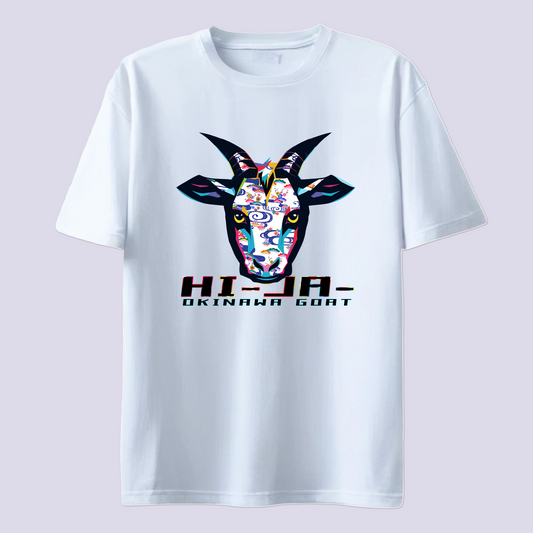 HI-JA- ヒージャー  紅型 ホワイト / 白T（島ヤギ Okinawa goat Bingata）
