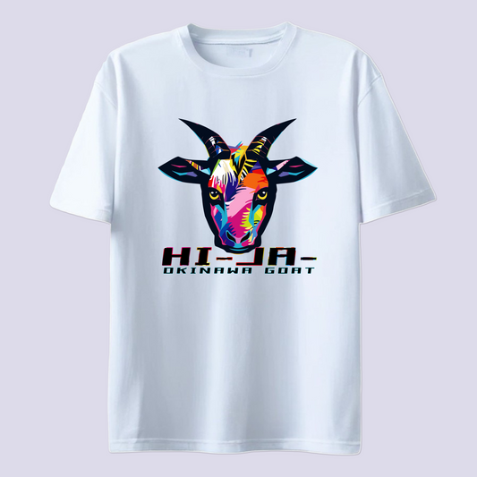 HI-JA- ヒージャー  虹 / 白T（島ヤギ Okinawa goat Rainbow）