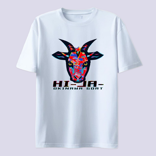 HI-JA- ヒージャー  紅型 レッド / 白T（島ヤギ Okinawa goat Bingata）