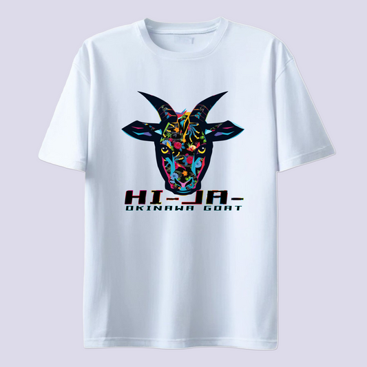 HI-JA- ヒージャー  紅型 ブラック / 白T（島ヤギ Okinawa goat Bingata）