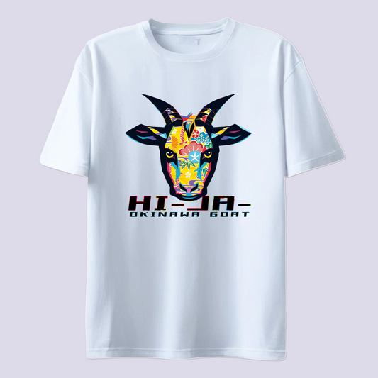 HI-JA- ヒージャー  紅型 イエロー / 白T（島ヤギ Okinawa goat Bingata）